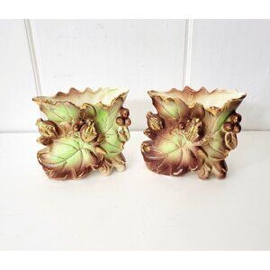 Vintage Pomegranate and Leaves Design Ceramic Vases Set of Two